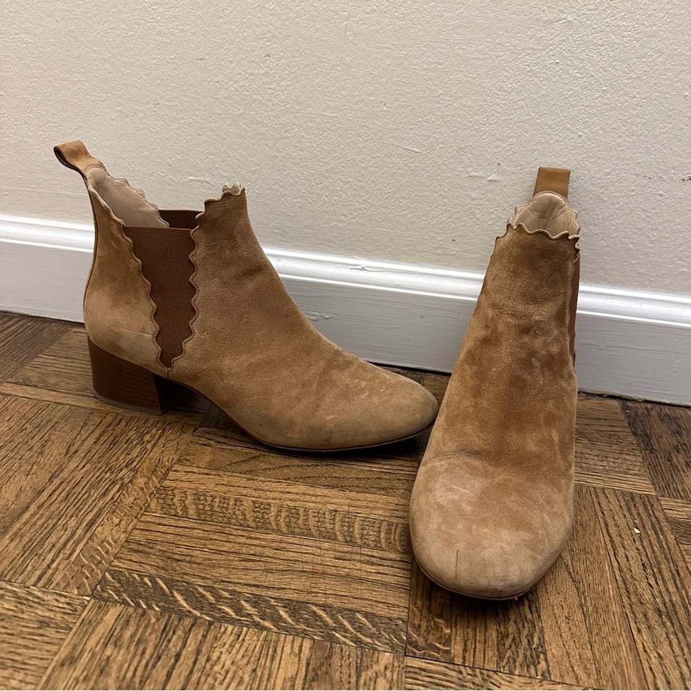 Chloe Suede Scalloped Chelsea Boots